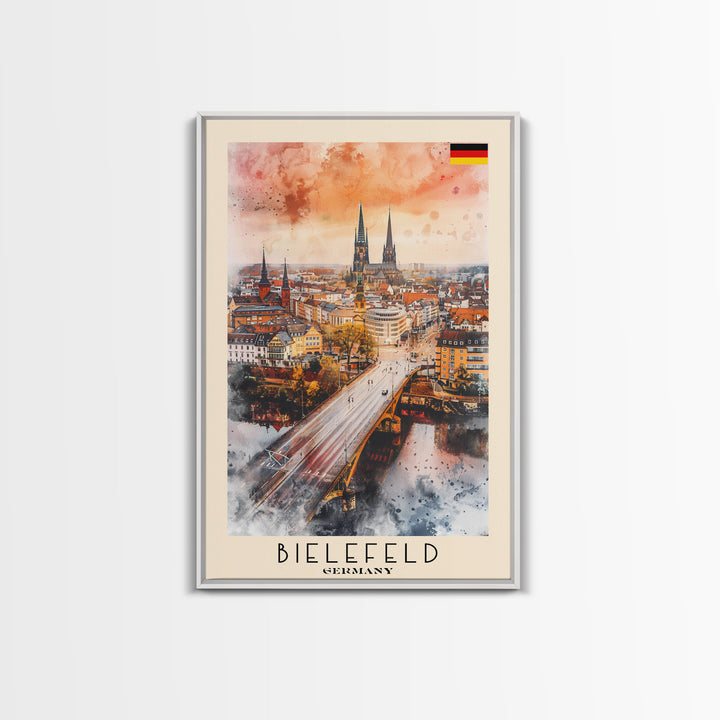 Bielefeld Germany Travel Poster Framed Canvas Print, Watercolor Art, Home Decor, Wall Art, Travel Print, Cityscape Art
