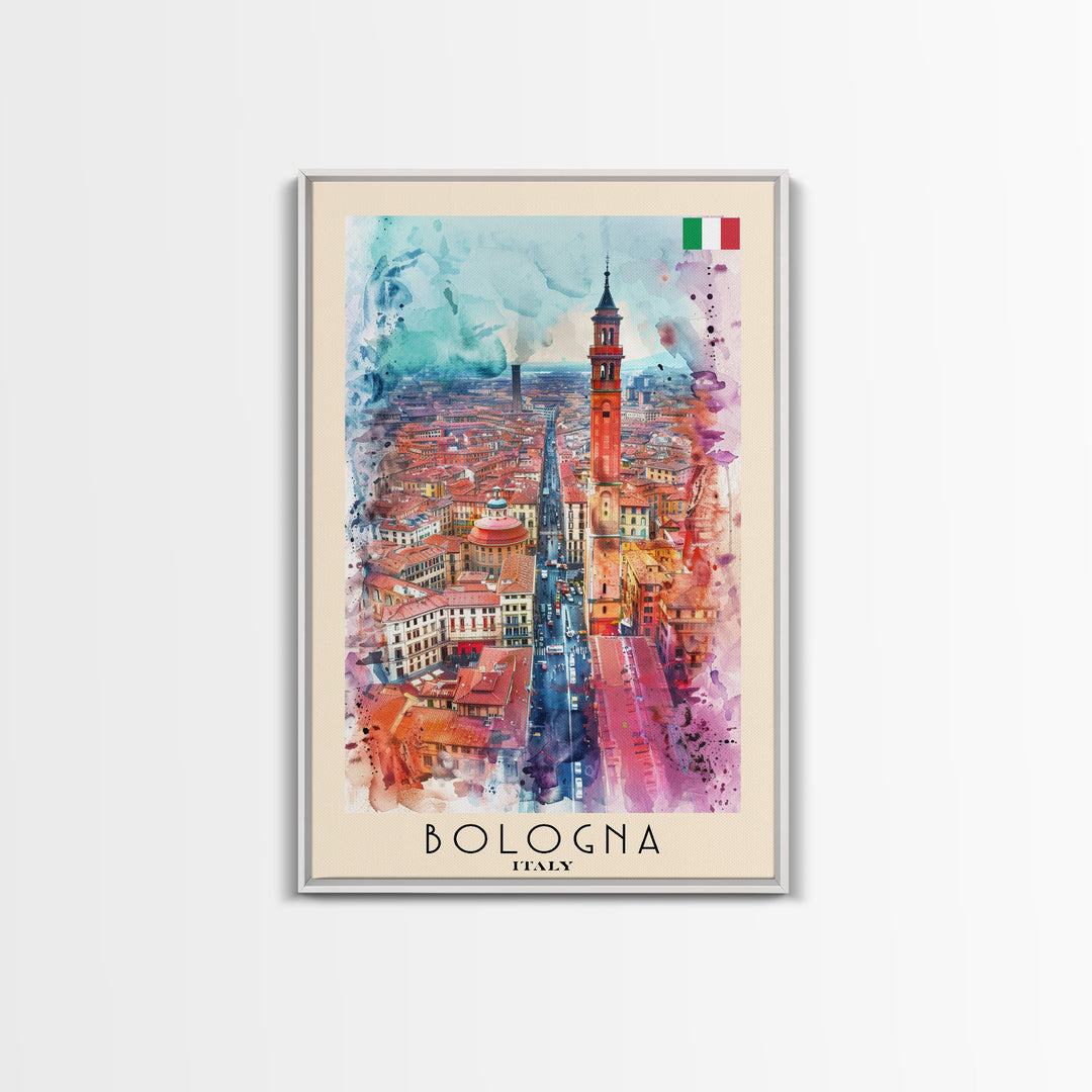 Bologna Italy Travel Poster Framed Canvas Print, Wall Art, Home Decor, Travel Print, Cityscape Art, Colorful Design, Original Art