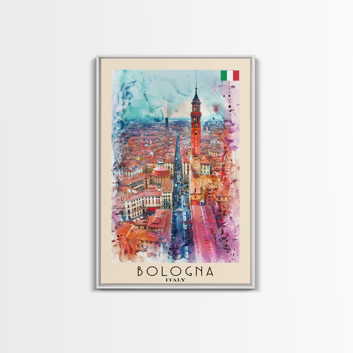 Bologna Italy Travel Poster Framed Canvas Print, Wall Art, Home Decor, Travel Print, Cityscape Art, Colorful Design, Original Art