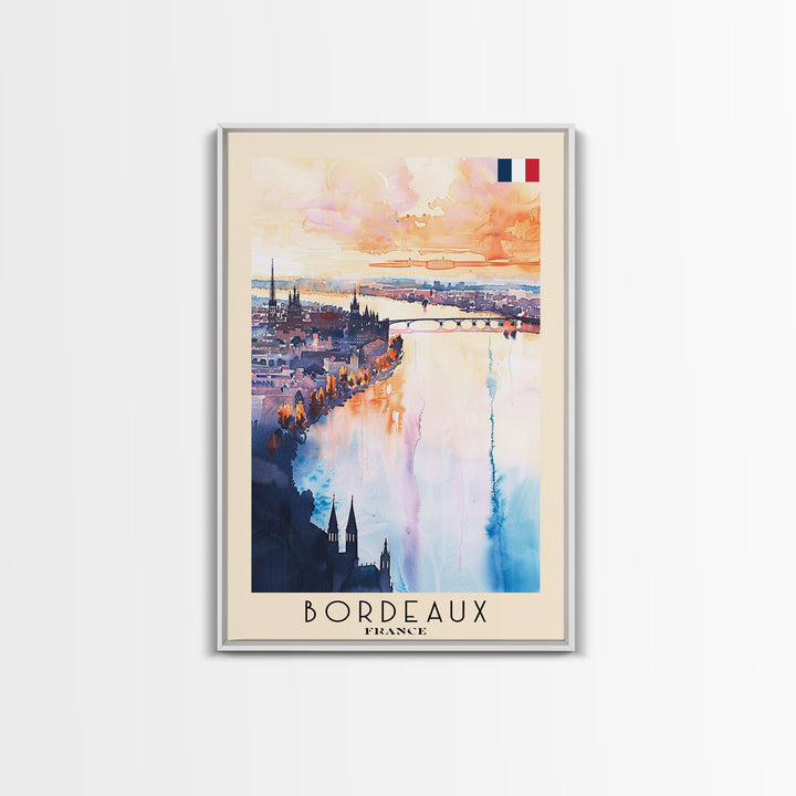 Bordeaux France Travel Poster Framed Canvas Print, Wall Art, Home Decor, Travel Print, Sunset View, Watercolor Art, Original Art