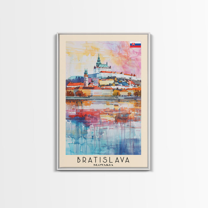 Bratislava Slovakia Travel Poster Framed Canvas Print, Wall Art, Home Decor, Watercolor Painting, Travel Print, Boho Style Art