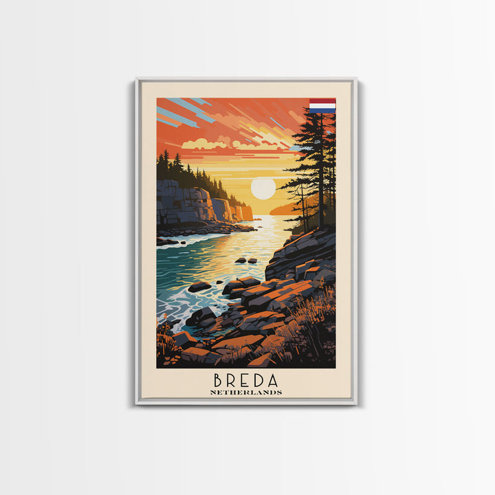 Breda Netherlands Travel Poster Framed Canvas Print, Sunset Landscape, Wall Art, Home Decor, Travel Print, Abstract Painting, Boho Style