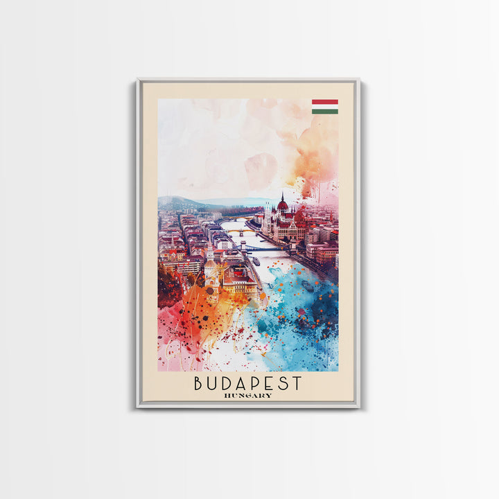 Budapest Hungary Travel Poster Framed Canvas Print, Colorful Watercolor Painting, Wall Art, Home Decor, Travel Print, Boho Style, Art Piece