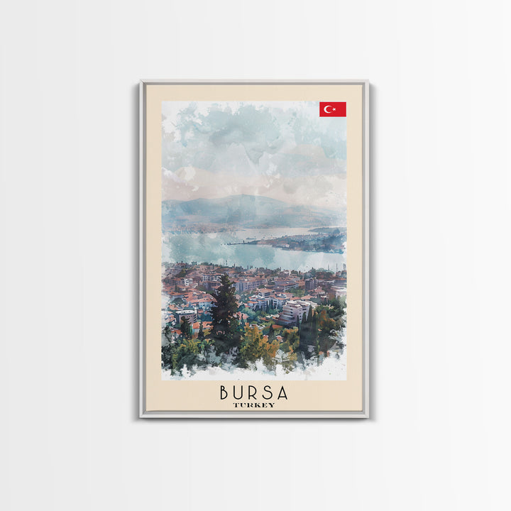 Bursa Turkey Travel Poster Framed Canvas Print, Watercolor Landscape, Wall Art, Home Decor, Travel Print, Minimalist Art, Urban Scene