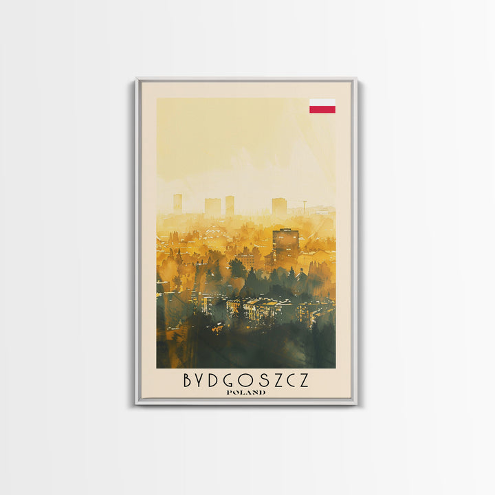 Bydgoszcz Poland Travel Poster Framed Canvas Print, Watercolor Cityscape, Wall Art, Home Decor, Travel Print, Boho Style, Art Piece