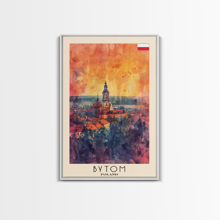 Bytom Poland Travel Poster Framed Canvas Print, Watercolor Painting, Urban Scene, Wall Art, Home Decor, Living Room Art, Minimalist Travel Print