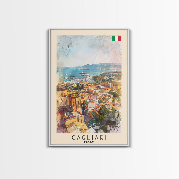 Cagliari Italy Travel Poster Framed Canvas Print, Wall Art, Home Decor, Travel Print, Vacation Gift, Watercolor Painting, Original Art