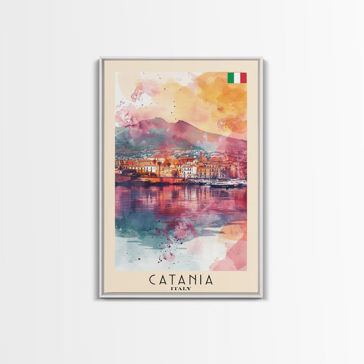 Catania Italy Travel Poster Framed Canvas Print, Wall Art, Home Decor, Travel Print, Vacation Gift, Watercolor Painting, Original Art