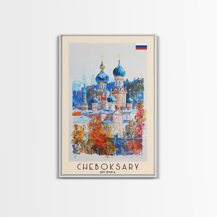 Cheboksary Russia Travel Poster Framed Canvas Print, Wall Art, Home Decor, Travel Print, Boho Watercolor Painting, Original Art