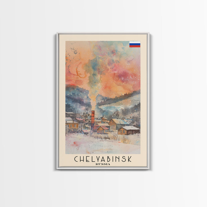Chelyabinsk Russia Travel Poster Framed Canvas Print, Wall Art, Home Decor, Travel Print, Abstract Watercolor Painting, Original Art