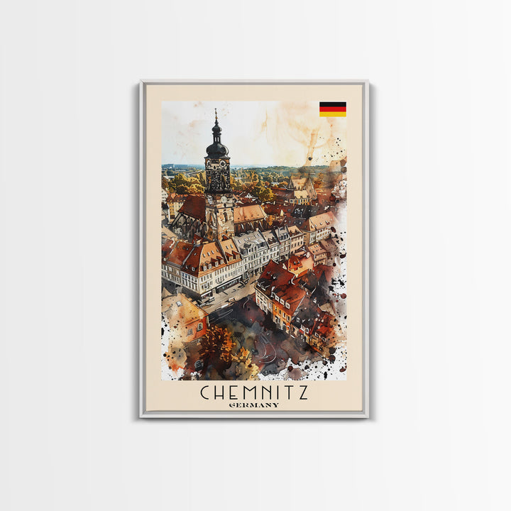 Chemnitz Germany Travel Poster Framed Canvas Print, Wall Art, Home Decor, Travel Print, Minimalist Watercolor Painting, Original Art