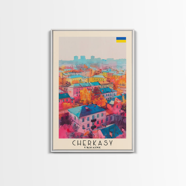 Cherkasy Ukraine Travel Poster Framed Canvas Print, Wall Art, Home Decor, Travel Print, Boho Watercolor Painting, Original Art