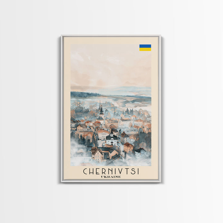 Chernivtsi Ukraine Travel Poster Framed Canvas Print, Wall Art, Home Decor, Travel Print, Minimalist Watercolor Painting, Original Art