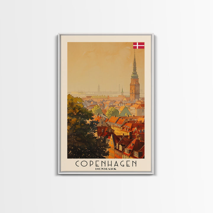 Copenhagen Denmark Cityscape Art, Framed Canvas Print, Watercolor Travel Poster, Minimalist Wall Decor, Home Decoration, Living Room Art, Travel Print
