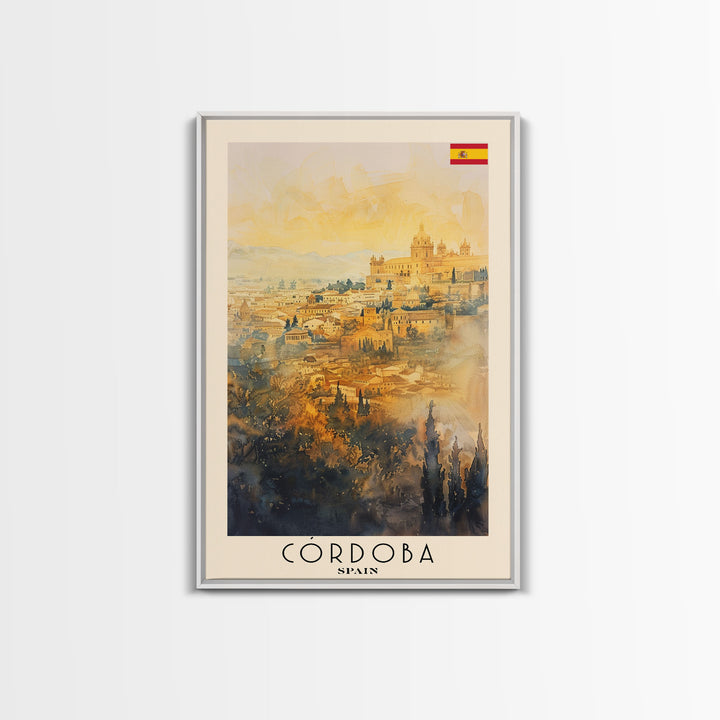 Cordoba Spain Travel Poster, Framed Canvas Print, Watercolor Cityscape Art, Wall Decor, Living Room Artwork, Home Decor, Original Painting, Travel Print