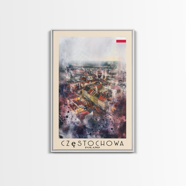 Czestochowa Poland Framed Canvas Print, Watercolor Travel Poster, Cityscape Wall Art, Home Decor, Living Room Artwork, Original Art, Travel Print