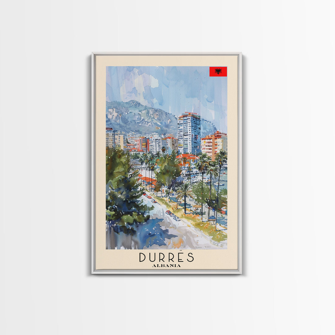Durres, Albania Coastal Framed Canvas Print. Beautiful Wall Art for Living Room or Bedroom, Charming Travel Poster Art.