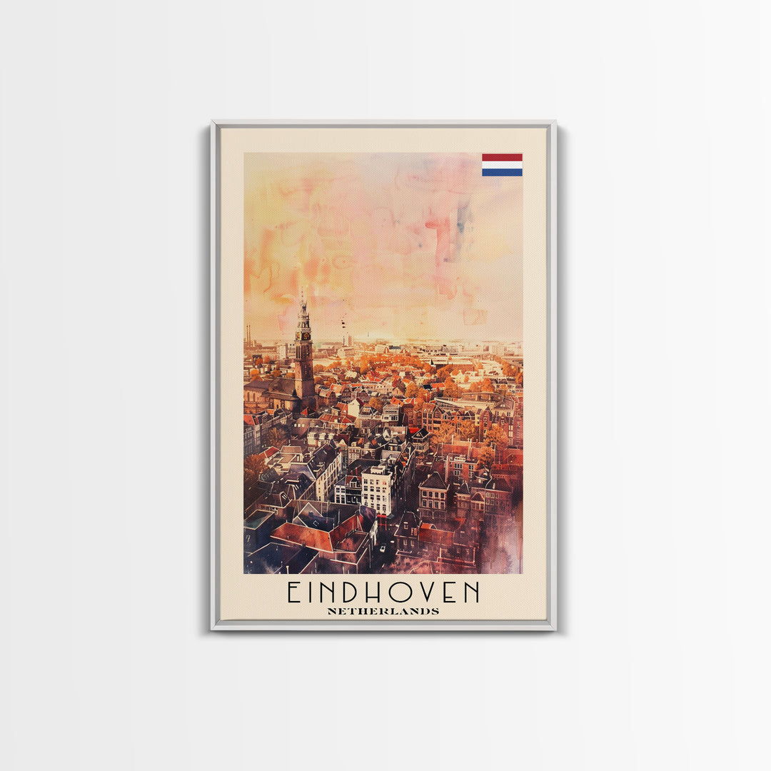 Eindhoven, Netherlands Framed Canvas Print. Modern Wall Art for Living Room or Bedroom, Cityscape Travel Poster Art.