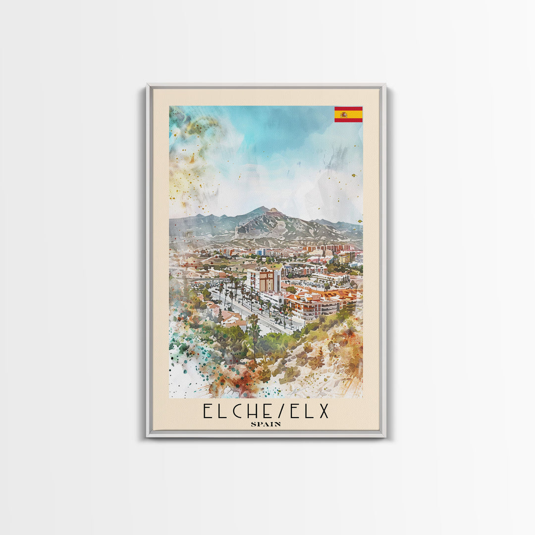 Elche, Spain Vibrant Framed Canvas Print. Stunning Wall Art for Living Room or Bedroom Decor, Spanish Travel Poster Art.