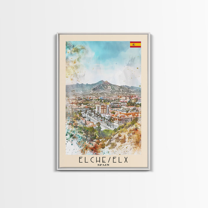 Elche, Spain Vibrant Framed Canvas Print. Stunning Wall Art for Living Room or Bedroom Decor, Spanish Travel Poster Art.