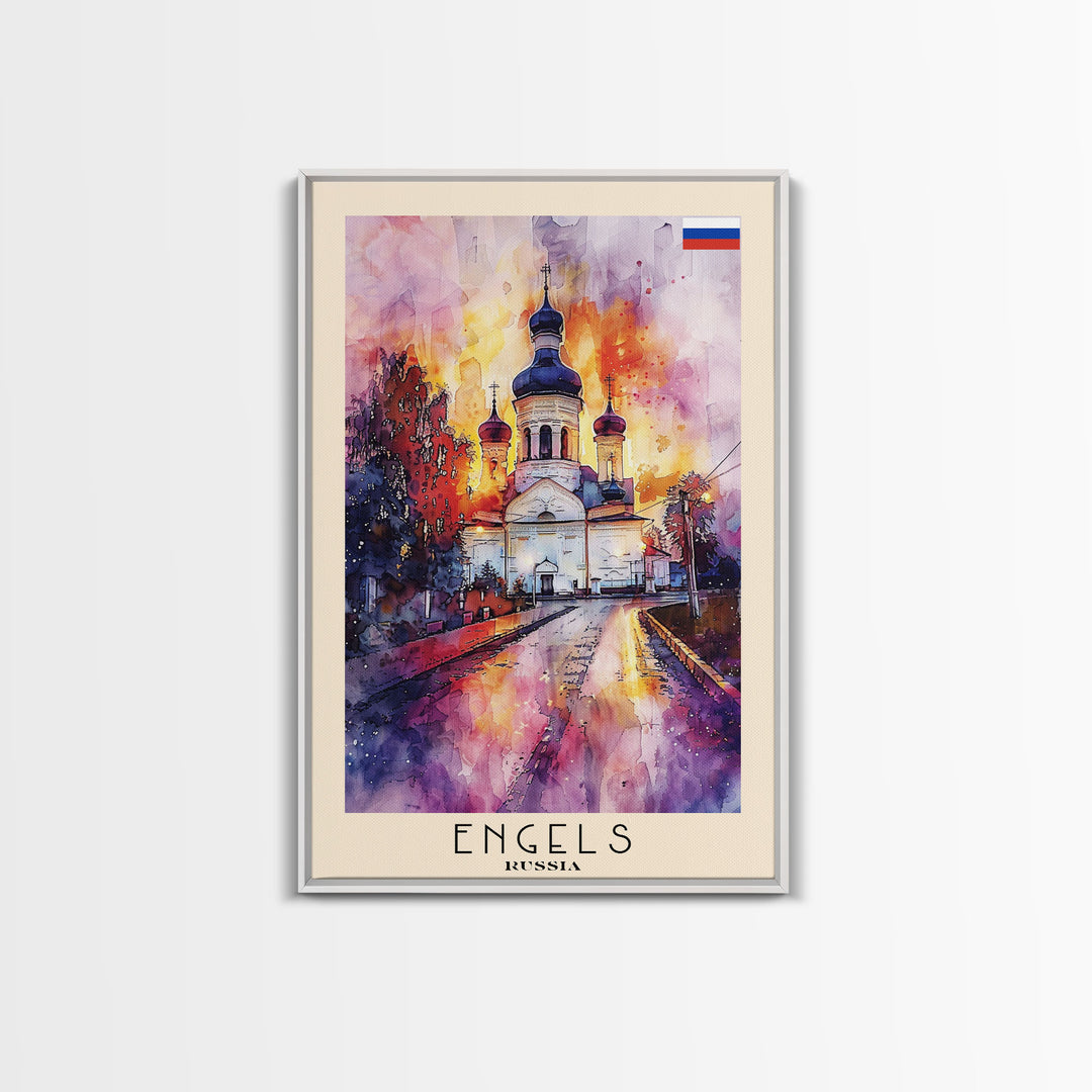 Engels, Russia Captivating Framed Canvas Print. Architectural Wall Art for Living Room or Bedroom Decor, Travel Poster.