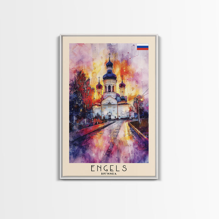 Engels, Russia Captivating Framed Canvas Print. Architectural Wall Art for Living Room or Bedroom Decor, Travel Poster.