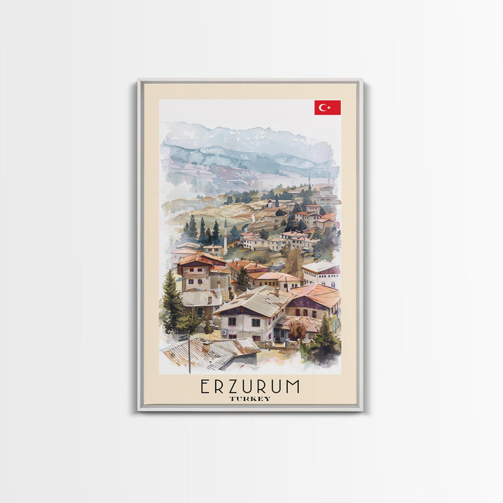 Erzurum Turkey Scenic Watercolor Framed Canvas Print, Stunning Travel Poster Art for Living Room and Bedroom Wall Decor