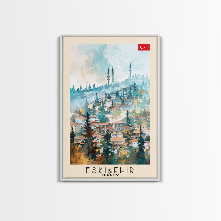 Eskisehir Turkey Charming Watercolor Framed Canvas Print, Captivating Travel Poster Art for Living Room and Bedroom Decor