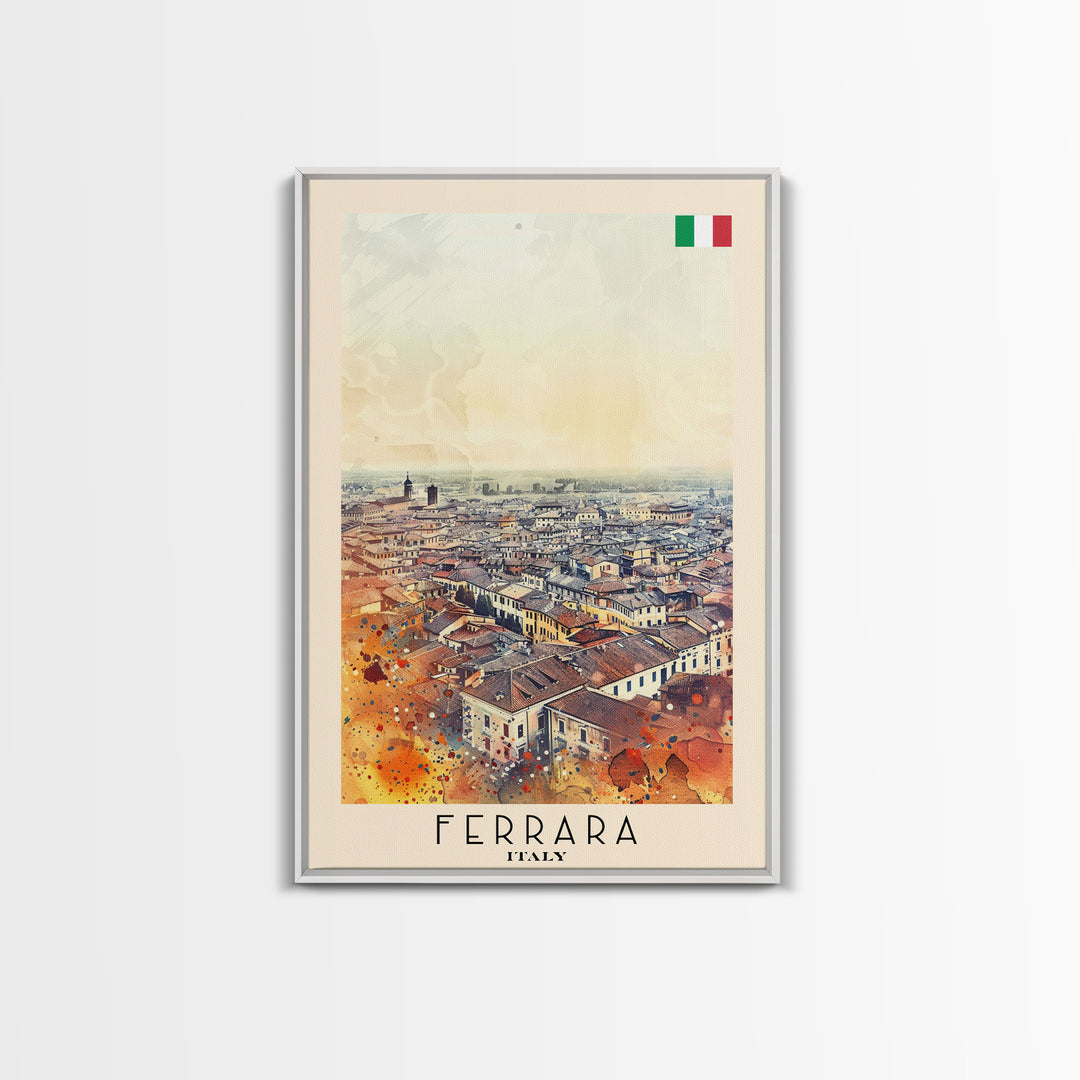 Ferrara Italy Historic Watercolor Framed Canvas Print, Elegant Travel Poster Art for Living Room and Office Wall Decor