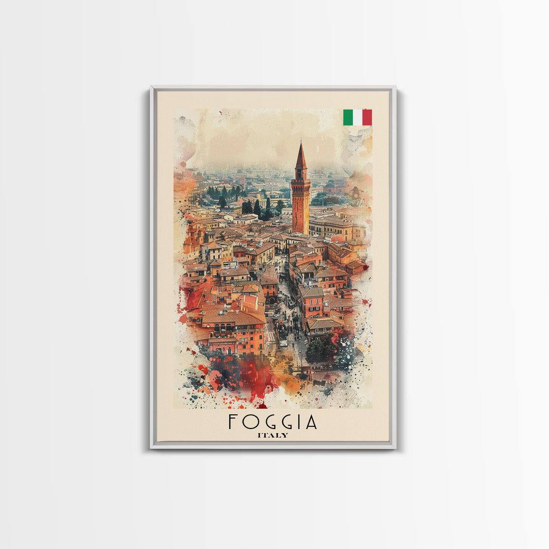 Foggia Italy Architectural Watercolor Framed Canvas Print, Striking Travel Poster Art for Living Room and Office Decor