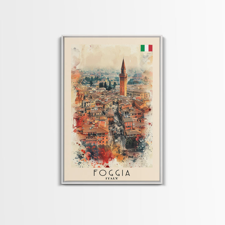 Foggia Italy Architectural Watercolor Framed Canvas Print, Striking Travel Poster Art for Living Room and Office Decor