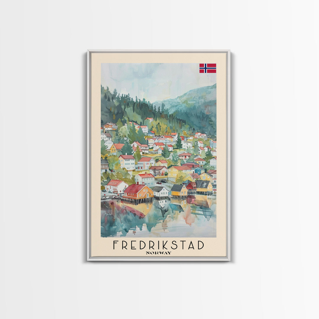 Fredrikstad Norway Picturesque Watercolor Framed Canvas Print, Enchanting Travel Poster Art for Living Room and Bedroom Decor
