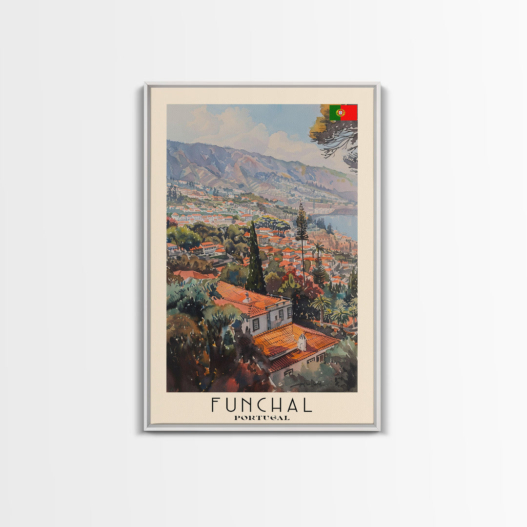 Funchal, Portugal Travel Poster Art, Framed Canvas Print for Living Room or Bedroom, Scenic Wall Art, Home Decoration