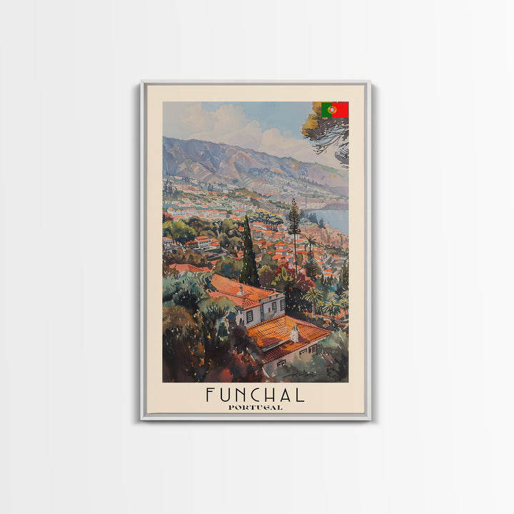 Funchal, Portugal Travel Poster Art, Framed Canvas Print for Living Room or Bedroom, Scenic Wall Art, Home Decoration