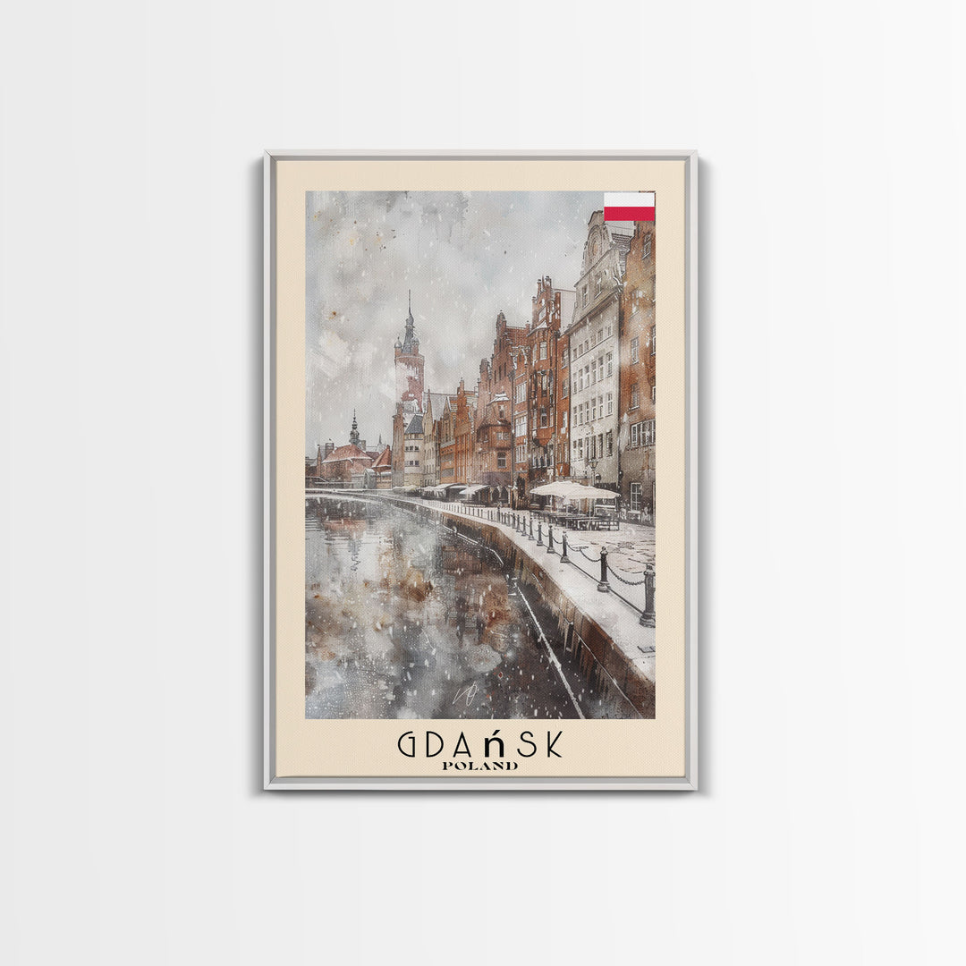 Gdansk, Poland Travel Poster Art, Framed Canvas Print for Living Room or Bedroom, Historic Wall Art, Home Decoration