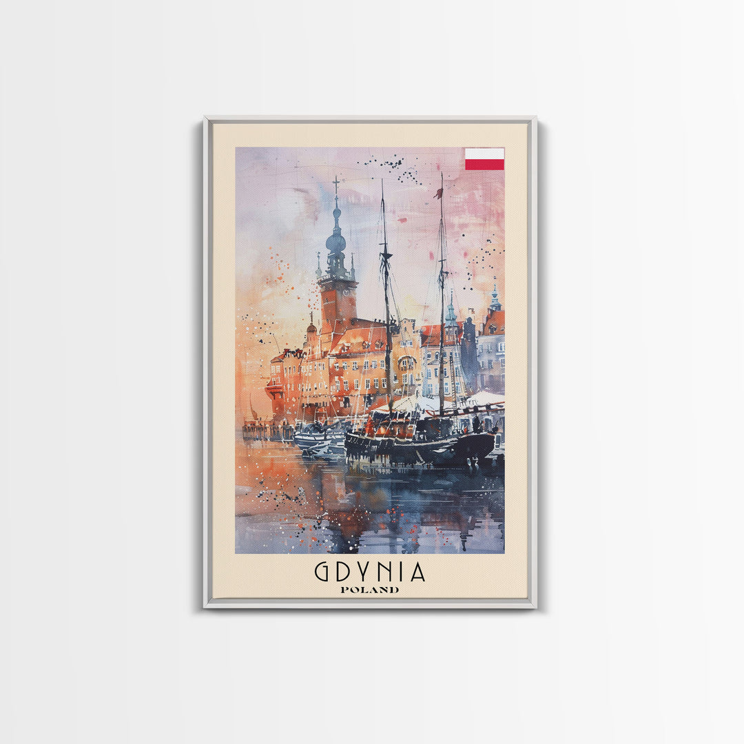 Gdynia, Poland Travel Poster Art, Framed Canvas Print for Living Room or Bedroom, Scenic Harbor Wall Art, Home Decoration