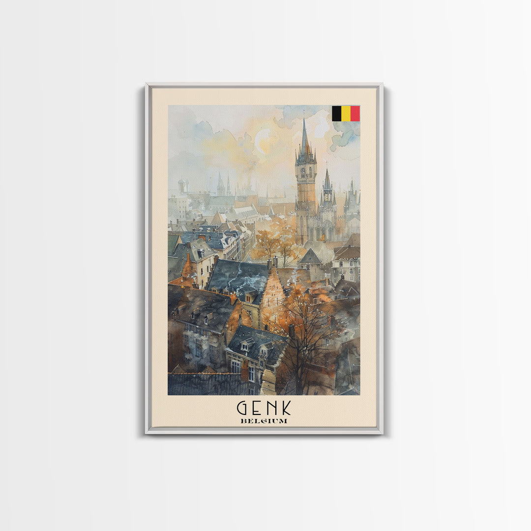 Genk, Belgium Travel Poster Art, Framed Canvas Print for Living Room or Bedroom, Historic Wall Art, Home Decoration
