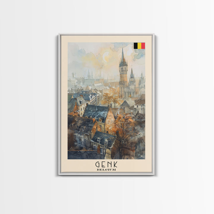 Genk, Belgium Travel Poster Art, Framed Canvas Print for Living Room or Bedroom, Historic Wall Art, Home Decoration