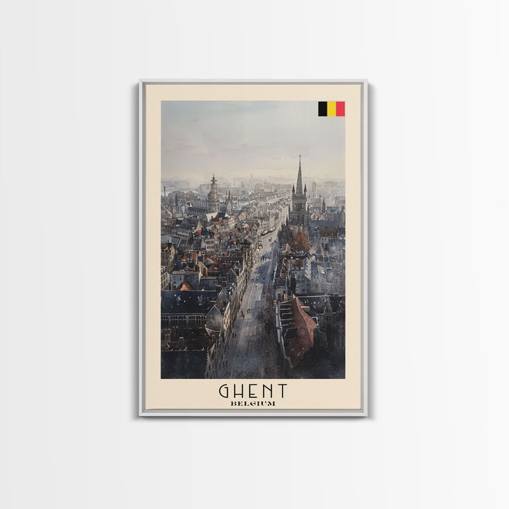 Ghent Belgium Cityscape Art, Framed Canvas Print, Living Room Wall Art, Travel Poster, Home Decoration, European Art