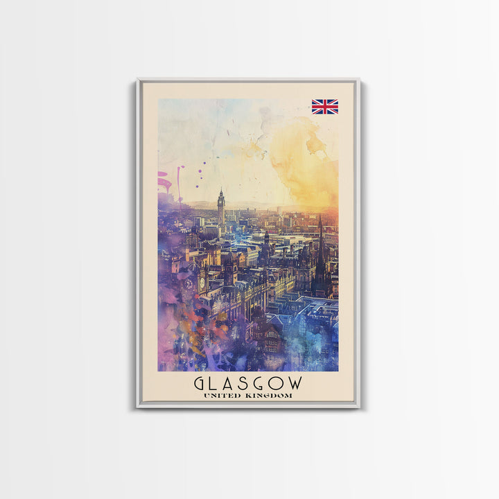Glasgow United Kingdom Skyline Art, Framed Canvas Print, Living Room Wall Art, Travel Poster, Home Decor, UK Art