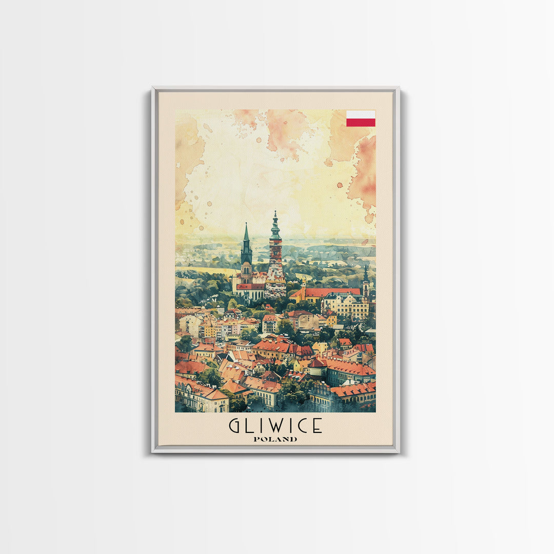 Gliwice Poland Cityscape Art, Framed Canvas Print, Bedroom Wall Art, Travel Poster Art, Wall Decoration, Polish Art