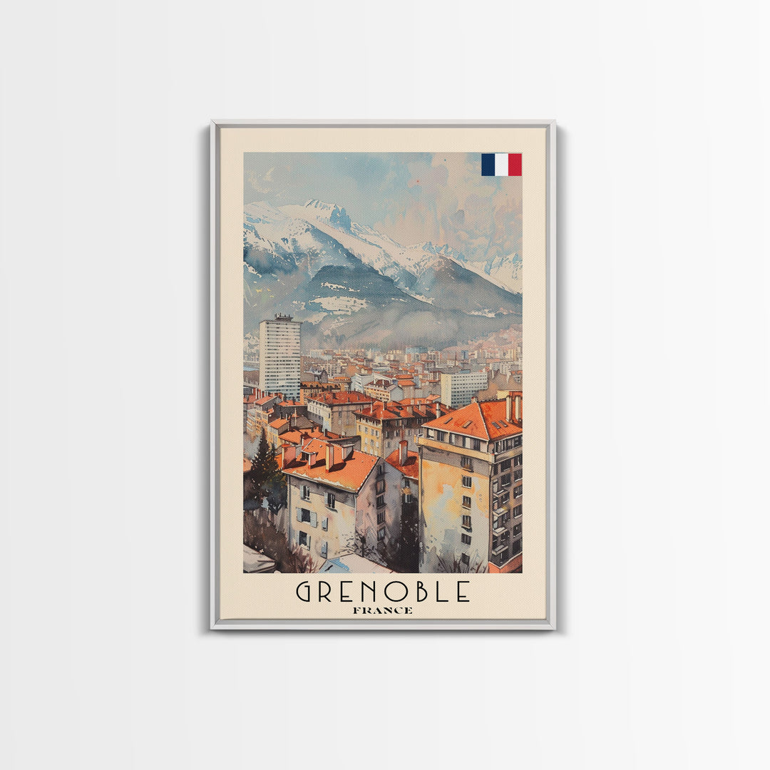 Grenoble France Mountain View Art, Framed Canvas Print, Wall Art for Bedroom, Travel Poster Art, Home Decoration, French Wall Art