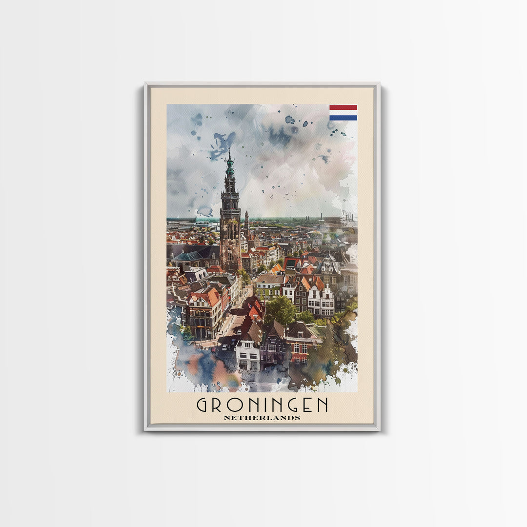 Groningen Netherlands Cityscape Art, Framed Canvas Print, Living Room Wall Art, Travel Poster, Home Decoration, Dutch Wall Art