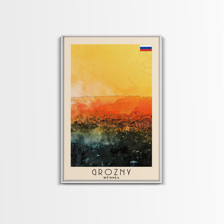 Grozny Russia City View Art, Framed Canvas Print, Bedroom Wall Art, Travel Poster Art, Unique Home Decor, Russian Wall Art