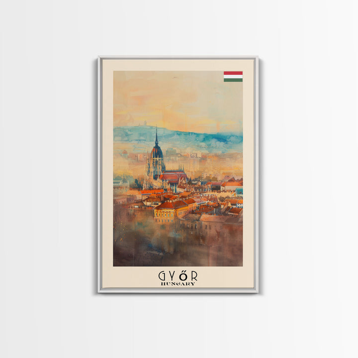 Győr Hungary Cityscape Art, Framed Canvas Print, Bedroom Wall Art, Travel Poster Art, Home Decoration, Hungarian Wall Art