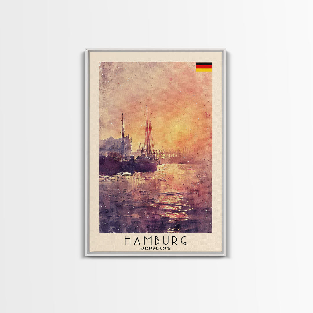 Hamburg Germany Waterfront Sunset Wall Art Print, Framed Canvas Wall Art, Home Decor, Cityscape Poster, Living Room Decor, Office Art, Travel Poster Art