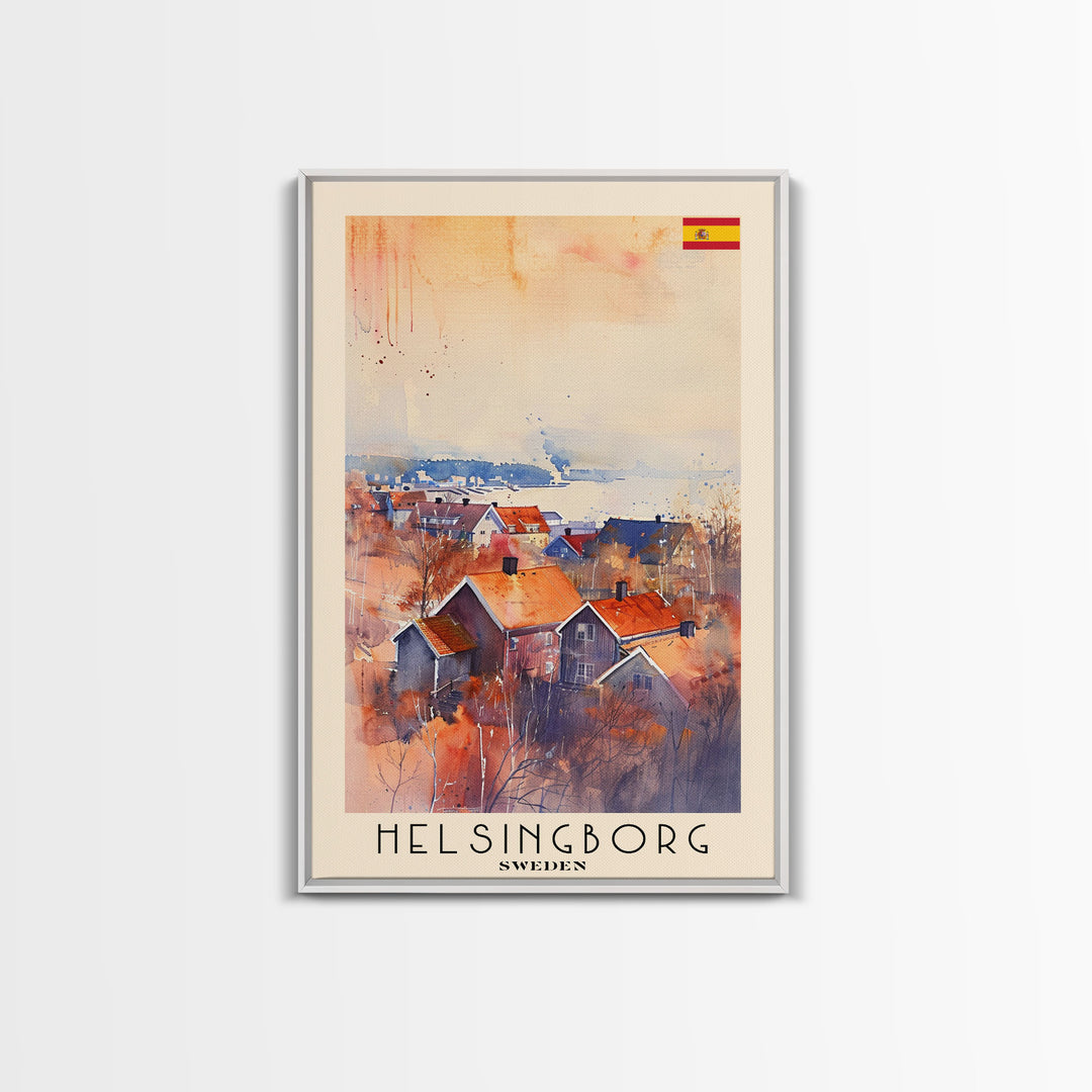 Helsingborg Sweden Coastal Town Art, Framed Canvas Wall Art, Home Decor, Living Room Art, Scandinavian Poster, Wall Decor, Travel Poster Art