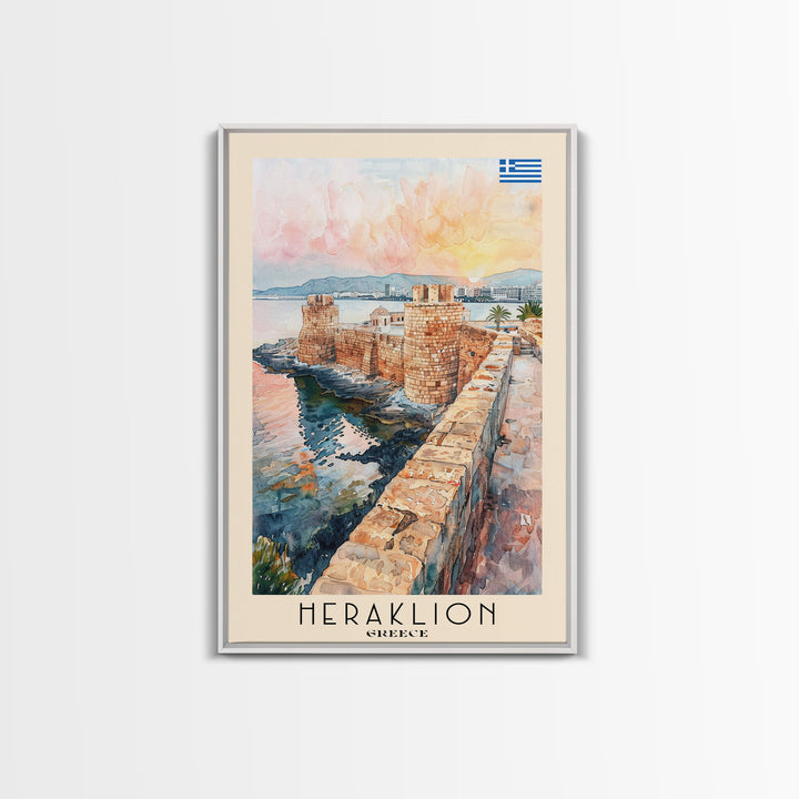 Heraklion Greece Historic Fort Art, Framed Canvas Wall Art, Living Room Decor, Home Decor, Mediterranean Poster, Wall Art Print, Travel Poster Art
