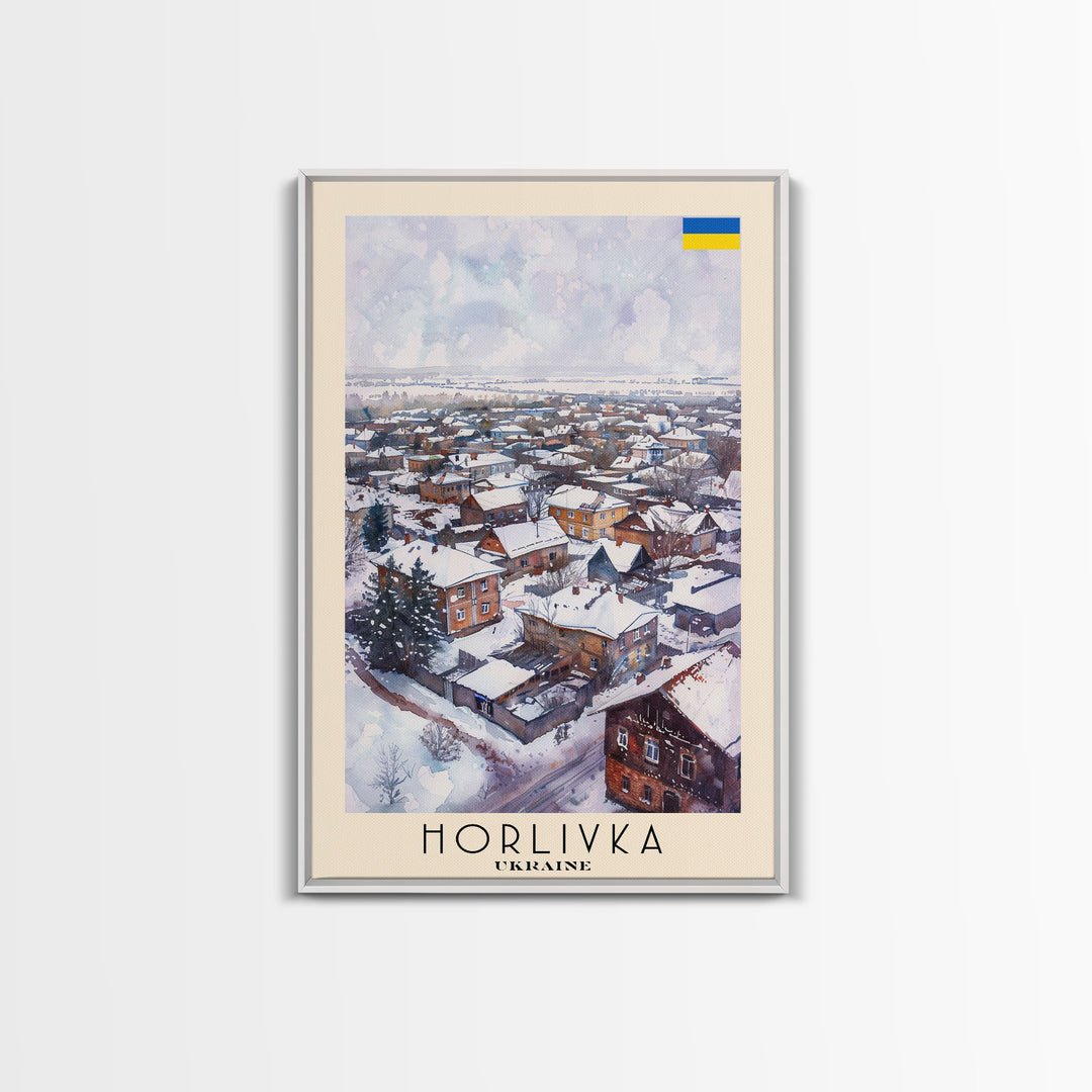 Horlivka Ukraine Winter Town Art, Framed Canvas Wall Art, Home Decor, Living Room Decor, Snowy Landscape Poster, Wall Art, Travel Poster Art