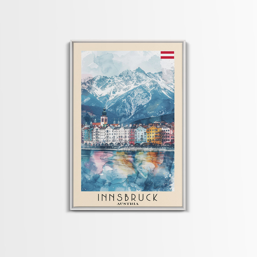 Innsbruck Austria Alpine Town Art Print, Colorful Canvas Print for Home Decor, Travel Poster for Living Room Wall Art, Austrian Mountain View